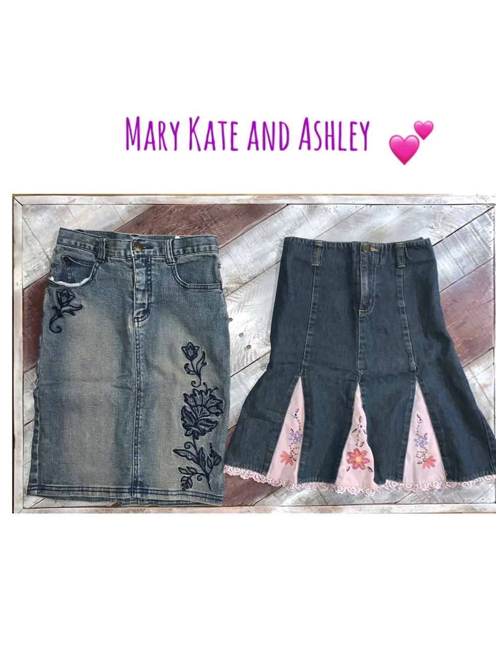 Mary Kate and Ashley Denim Skirt Duo - Blue with Pink Accents Girls 7/8